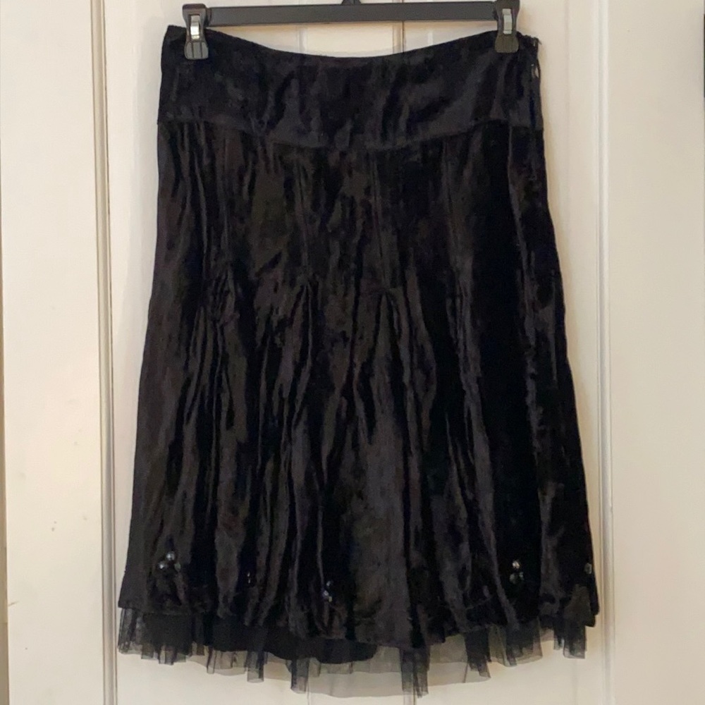Sinequanone  Vintage black velvet skirt with tule trim on bottom and sequins